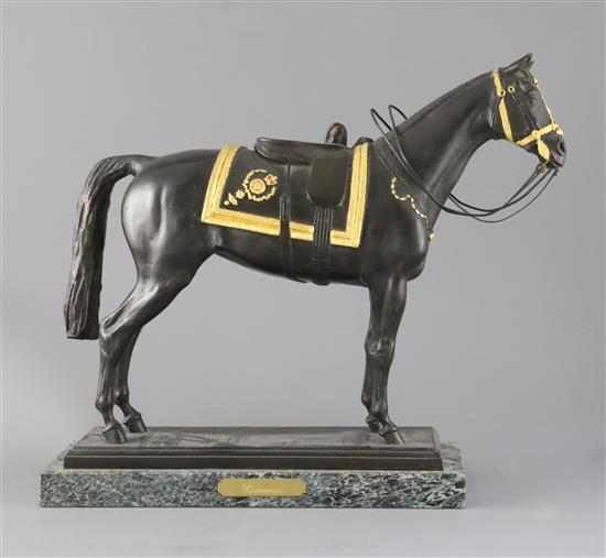 § James Osborne (1940-1992). A parcel gilt bronze model of the Queens horse Burmese, H.14.5in., with COA and other related paperwork